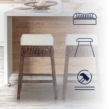 Bali Rustic Bohemian Hyacinth/Wood Backless Counter Stool - JONATHAN Y